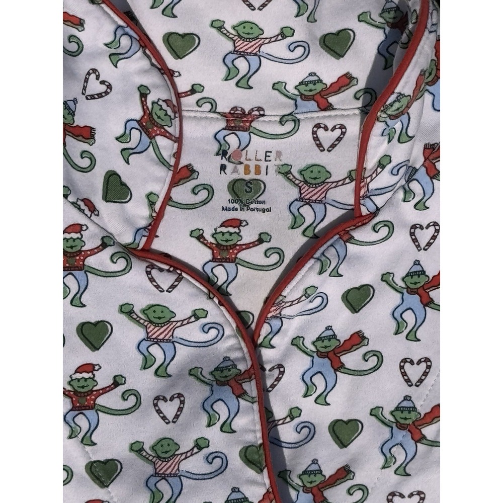 Roller Rabbit Merry Monkey Christmas Pajamas Multicolor Cotton Small * STAIN